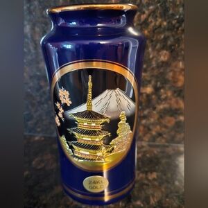 The Art of Chokin handmade Japanese navy vase Mt Fuji